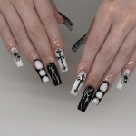 Pikad Kirsikujulised Mustvalged Sebra Prantsuse Otsaga K&uuml;&uuml;ned - Eemaldatavad Kunstk&uuml;&uuml;ned T&auml;heplahvatuse Disainiga.