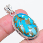 Natural Copper Blue Turquoise 925 Sterling Silver Jewelry Pendant 1.77 i0i50