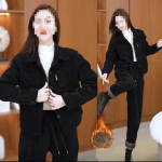 Pluss Sametiga Paksendatud Retro Moodne Velvetist &Uuml;likond Naiste S&uuml;gis-Talv Suur Suurus L&auml;&auml;nelik Vabaaja Jakk Kaheosaline Trend S kohv