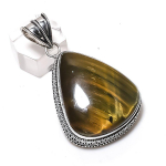 Tiger Eye Gemstone Handmade 925 Sterling Silver Jewelry Pendant 2.17 y3a03