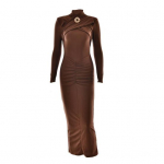 Naiste &Otilde;htukleit V&auml;ljal&otilde;igetega Liibuv Metallpandlaga Volangidega Elastne &Uuml;hev&auml;rviline Midikleit Pikkade Varrukatega Ballikleit L kohv