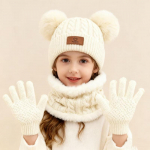 3 tk/komplekt Laste talvine soe topeltpalliga kootud m&uuml;ts Sallkindad poistele ja t&uuml;drukutele Soe ja k&uuml;lmakindel &uuml;likond 51-56cm valge