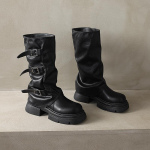 Naiste platvormiga keskmise s&auml;&auml;rega k&otilde;rge kontsaga nahast saapad, br&auml;nd, mood, lumi, talv 2025 trend, gooti, Chelsea, paksu tallaga, naiste saapad 41 must