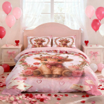 3 tk Roosa Romantiline Yst&auml;v&auml;np&auml;iv&auml; &Scaron;oti M&auml;giveise Prindiga S&uuml;damikuta Voodipesukomplekt Mitu Suurust Voodipesu Kaunistus Masinpestav 135x200cm-EU-Single&set