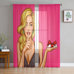 Juuksurikoda Retroplakati kujundusmall T&uuml;llist l&auml;bipaistvad kardinad elutuppa Magamistoa K&ouml;&ouml;gikaunistus Voile Organza kardinad 135W x 114H(cm)