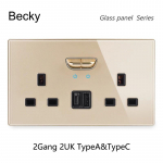 Kuldne karastatud klaasist seinakontaktpaneel LED Euroopa 16A pistikupesa Retro l&uuml;litusl&uuml;liti EL UK standard 2 USB pistikupesa 1-4 l&uuml;litit