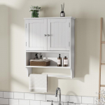 Armoire de toilette - MUVOE - Blanche - 2 &eacute;tag&egrave;res r&eacute;glables - Porte-serviettes mural - MDF durable valge