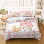 MINISO-My Melody Tekikotid Laste Voodipesukomplekt Kodu Twin 3-osaline Komplekt 1 Tekikate Luksuslik 100% Pol&uuml;ester Moodne Tr&uuml;kitud 90X200CM