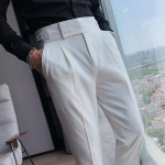 S&uuml;gisene soliidsed k&otilde;rge v&ouml;&ouml;kohaga p&uuml;ksid Meeste pidulikud p&uuml;ksid Kvaliteetsed Slim Fit Business Casual &uuml;likonnap&uuml;ksid Hommes 36 valge