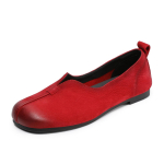 Johnature Mugavad Madalad Naiste Kingad Pehme Tald Ruudukujuline N&ouml;&ouml;p Nahast Retro Slip-on Kingad 35 punane