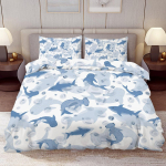 Teismeliste Haimustriga Tekikate Merielu Mustriga Voodipesukomplekt Lastele Poistele T&uuml;drukutele T&auml;iskasvanutele Delfiini Vaala Tekikate Twin Queen Suuruses EU Single(135*200cm)3pcs