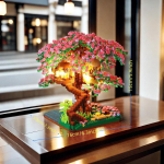 Sakura Puu Mikroklotsid LED-valgustitega - Kirsipuu Maja Mudel 3D Romantiline &Ouml;ine Helendus Dekoratsioon L&auml;bim&otilde;eldud Kingitus Talle in bag black
