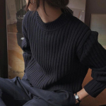 Pullover Korea Black Pit Stripe Pullover Silmkoeline Sviiter Naiste Kevadine ja S&uuml;gis Ilusad &Uuml;ler&otilde;ivad O Kaelusega Kampsun Pullover One Size must