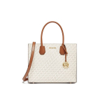Michael Kors MK Mercer Commuter &Auml;ri Logoga Nahast Crossbody T&otilde;mblukuga Koti Suur Naiste kotid Vanill-Valge Pruun 35T2GM9S3B-150 Basic Set (Bag+Dust Bag)