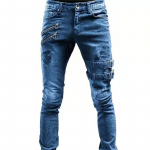 Biker Straight Elastsed teksap&uuml;ksid Meeste T&otilde;mblukuga Auk Streetwear Punk Skinny Denim Cargo P&uuml;ksid Pantalones R&otilde;ivad S sinine