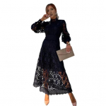 Naiste kevadsuvine kleit, krae, pikad varrukad, &otilde;&otilde;nsad pitsid, &uuml;hev&auml;rvilised kahekihilised retrov&auml;rvilised k&otilde;rge v&ouml;&ouml;kohaga ballipeokleit. L