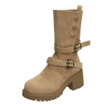 Talvised naiste pl&uuml;&uuml;sist soojad lumesaapad moodsad khaki seemisnahast elegantsed platvormiga l&uuml;hikesed saapad 6cm kand kandiline vabaaja naiste kingad 35 khaki
