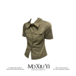 Mo [Laos] Vana stiili v&ouml;&ouml;kohta kitsendav l&uuml;hikeste varrukatega khaki roheline s&auml;rk naistele suvine retro t&ouml;&ouml;riietus &otilde;lani l&uuml;hikesed topid Khaki Workwear S gray
