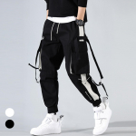 Meeste Hip Hop n&ouml;&ouml;riga mitme taskuga rihmadega pahkluuni seotud pikad cargo p&uuml;ksid M must