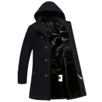Meeste keskmise pikkusega villane trenchcoat - Paksenenud samet, soe talvine Nizi jakk 4XL ~183 lbs must