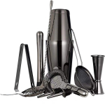11-osaline roostevabast terasest kokteilisegisti ja baarit&ouml;&ouml;riistade komplekt pisarakujulise lusika ja m&otilde;&otilde;turi (jigger) komplektiga 750+550ml Color Box black