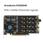 PEX88048 8-pesaline M.2 NVMe SSD PCIe 4.0 x16 adapterkaart, topelt SFF-8654 pordid, Soft RAID tugi, aktiivne jahutus, draiverit ei vaja