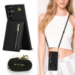 T&otilde;mblukuga Rahakott CrossBody Paelaga &Uuml;mbris Samsung Galaxy S24 S25 Ultra S22 S21 Note20 S20 S23 Plus 5G jaoks Jalgkaas Kaardipesa Kate For Samsung S22Ultra&Case & Strap must