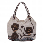 Yogodlns Fashion Flower Totes kott naistele Rahvuslikus stiilis &otilde;lakott Linane keskealine &uuml;lemise k&auml;epidemega kott Travel Lady k&auml;ekott 30*10*20cm kohv/beež