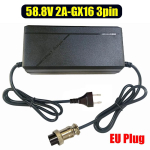 52V 2A Laadija E-t&otilde;ukerattale GX16-3Pin Pistikuga 52V 14S 58.8V S&otilde;idulaadija Adapter Liitiumaku T&otilde;ukerattalaadijatele EU Plug must