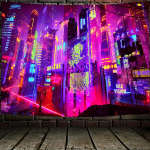 Cyberpunk Neoonlinna Seinavaiba Taustakangas, Atmosf&auml;&auml;ri Dekoratiivne Seinakate E-spordi Toa jaoks, Toa Kaunistus 130X150CM purple