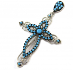 Les Tr&eacute;sors De Lily [P1183] - Pendentif Argent 'Croix Baroque' turquoise argent&eacute; t&uuml;rkiissinine