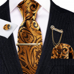 Barry.Wang Mens Paisley kaelaside kullast lipsu baari pross Hanky ​​mansetin&ouml;&ouml;pide komplekt pulmade ja ametlikuks tutvumiseks N-0988