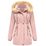 Naiste soe talvine parkmantel kunstkarusnahast kapuutsiga fliisvoodriga paks sherpa puffer jope veekindel tuulekindel v&auml;lisriided S-3XL 5 v&auml;rvi M roosa