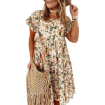 L&uuml;hikeste varrukatega suvekleit naistele Boho lilledega tr&uuml;kitud Sundress Beach Holiday Midi kleidid 3XL aprikoosi
