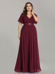 Ever-Pretty naiste suures suuruses kahekordne V-kaelusega &otilde;htupeokleit 4XL burgundiapunane