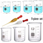 5 ml - 100 ml 150 ml 200 ml 250 ml 300 ml 400 ml 500 ml madala vormiga boorsilikaatklaasist keeduklaasi tilgutiga Chemistry Lab Heavy Wall 9-piece set