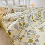 Lillemustriga harjatud kodu voodipesukomplekt Lihtne V&auml;rske Mugav Tekikott koos linakattega Padjap&uuml;&uuml;rid Voodipesu 1.8m 4pcs/sets