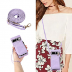 Crossbody nahast kaelakee kaelakee t&otilde;mblukuga rahakott kaardid telefoni&uuml;mbris Google Pixel 7 Pro 7A 6A rahakott m&uuml;nt telefonikott k&auml;erihm For Pixel 7 lilla