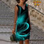 Naiste V kaelus, suvine vikerkaarejoon, s&uuml;damekujuline prinditud kleit vabaaja varrukateta mood vabaaja vabad seksikad kleidid, suur suurus XS-8XL XS sinine