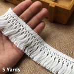 5 jardi kardinad kaunistus kootud lint 3,5 cm lai pitskangas puuvillane niit rihm tuti &auml;&auml;ris valge