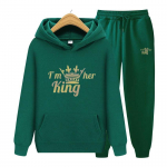 Meeste dressikomplektide komplekt Kevad s&uuml;gis I'm Her King Print Pusa pikkade varrukatega kapuutsiga Pullover Dressipluus Top jakk mantel S