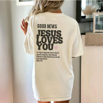 Hea uudis Jeesus armastab sind V&auml;rviline &uuml;lisuur T-s&auml;rk Christian Loose Tee Naiste Trendikas vabaaja puuvillane Esteetiline top S beež