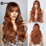 HAIRCUBE Pikk laineline punane pruun s&uuml;nteetiline parukas tumedate juurtega Naturaalsetest juustest tukkidega naistele Kuumakindel igap&auml;evane Cosplay parukas