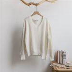 S&uuml;gistalvise V-kaelusega valge sinine paks kootud pullover Oversize kampsun, kootud topid Naiste ebaregulaarsed pikkade varrukatega soojad kampsunid 17630 One Size valge