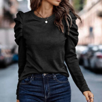 &Uuml;markaelusega Slim Fit Puff Sleeve pikkade varrukatega naiste topp S must