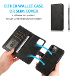 2-&uuml;hes eemaldatav magnetiline nahast klapitav rahakoti&uuml;mbris iPhone 15 14 13 12 11 Pro Max jaoks Samsung S23 S22 S21 S20 Ultra Plus A14 A13 A52 A53 A54 Redmi jaoks iPhone 6/6S must