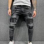 Meeste rebenenud tr&uuml;kitud teksad Patch Stretch v&auml;ikese s&auml;&auml;rega teksad Uued S must