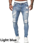 Mood Teksad Mehed Skinny Denim Pant Meeste Rebenenud p&uuml;ksid T&auml;navar&otilde;ivad Meeste Denim Teksad Pliiatsp&uuml;ksid 2XL helesinine v&auml;rv