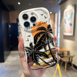 Cream Wave kaarjas silikoonist l&auml;ikiv pehme &uuml;mbris Sunset kookospuu prinditud kestaga mobiiltelefoni tagakaas iPhone'ile Samsung Xiaomi iPhone 6