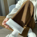 Uued talvised soojad lambavillast kohevad laia s&auml;&auml;rega p&uuml;ksid vabaaja paksud naiste lumer&otilde;ivad Pantalone pehmed p&uuml;ksid M must